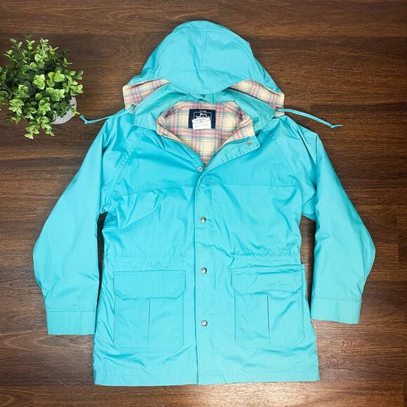 Vintage 80's Woolrich Blue Plaid Lined Winter Parka Field Jacket Hooded Medium - Picture 1 of 13